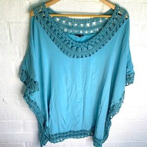 Floryday Crochet Pullover Blue Swim Cover Up sz L